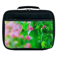 Green Birch Leaves, Pink Flowers Lunch Bag