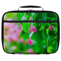 Green Birch Leaves, Pink Flowers Full Print Lunch Bag