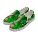 Green Birch Leaves, Pink Flowers Women s Canvas Slip Ons View2