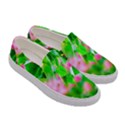 Green Birch Leaves, Pink Flowers Women s Canvas Slip Ons View3