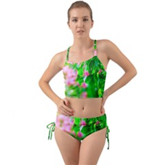 Green Birch Leaves, Pink Flowers Mini Tank Bikini Set