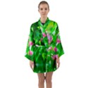 Green Birch Leaves, Pink Flowers Long Sleeve Kimono Robe View1