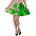 Green Birch Leaves, Pink Flowers Velvet Skater Skirt View1