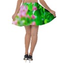 Green Birch Leaves, Pink Flowers Velvet Skater Skirt View2