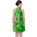 Green Birch Leaves, Pink Flowers Velvet Halter Neckline Dress  View2