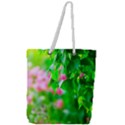 Green Birch Leaves, Pink Flowers Full Print Rope Handle Tote (Large) View1