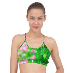 Green Birch Leaves, Pink Flowers Basic Training Sports Bra