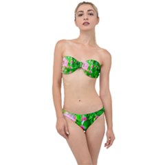 Green Birch Leaves, Pink Flowers Classic Bandeau Bikini Set by FunnyCow