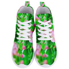 Green Birch Leaves, Pink Flowers Women s Lightweight High Top Sneakers by FunnyCow