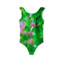 Green Birch Leaves, Pink Flowers Kids  Frill Swimsuit View1