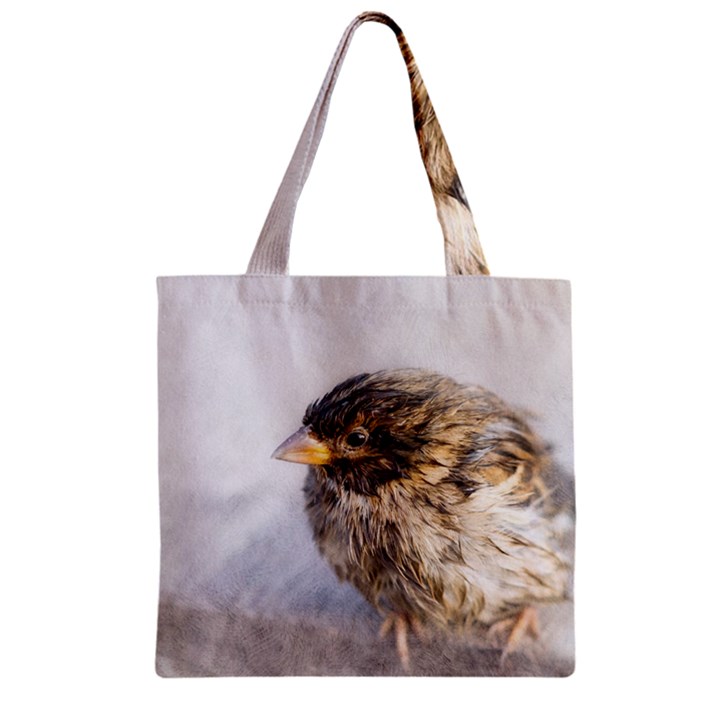 Funny Wet Sparrow Bird Zipper Grocery Tote Bag