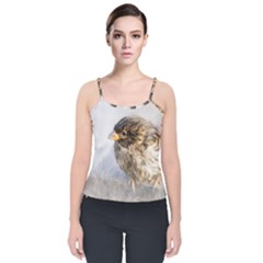 Funny Wet Sparrow Bird Velvet Spaghetti Strap Top