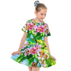 Crab Apple Flowers Kids  Short Sleeve Shirt Dress by FunnyCow