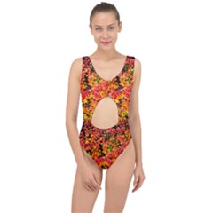 Orange, Yellow Cotoneaster Leaves In Autumn Center Cut Out Swimsuit