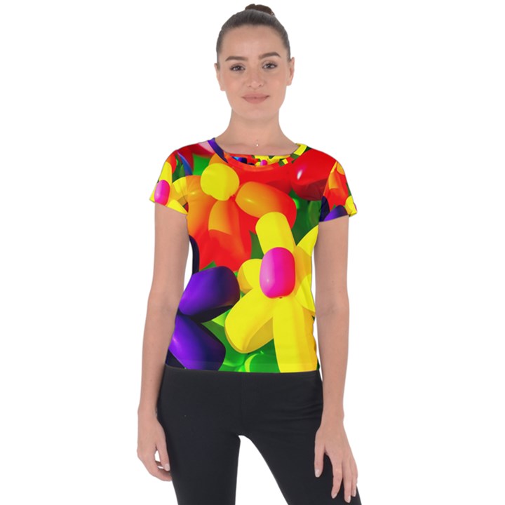 Toy Balloon Flowers Short Sleeve Sports Top 