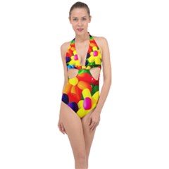 Toy Balloon Flowers Halter Front Plunge Swimsuit by FunnyCow