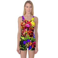 Viola Tricolor Flowers One Piece Boyleg Swimsuit by FunnyCow