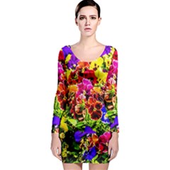 Viola Tricolor Flowers Long Sleeve Bodycon Dress by FunnyCow