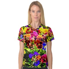 Viola Tricolor Flowers V-neck Sport Mesh Tee