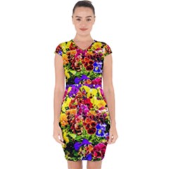 Viola Tricolor Flowers Capsleeve Drawstring Dress  by FunnyCow