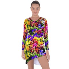 Viola Tricolor Flowers Asymmetric Cut-out Shift Dress by FunnyCow