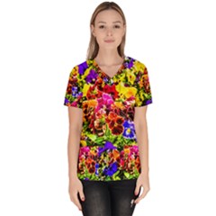 Viola Tricolor Flowers Scrub Top by FunnyCow