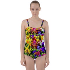 Viola Tricolor Flowers Twist Front Tankini Set by FunnyCow