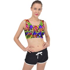 Viola Tricolor Flowers V-back Sports Bra