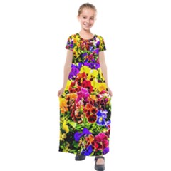 Viola Tricolor Flowers Kids  Short Sleeve Maxi Dress