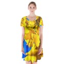 Yellow Maple Leaves Short Sleeve V-neck Flare Dress View1