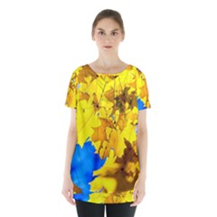 Yellow Maple Leaves Skirt Hem Sports Top by FunnyCow