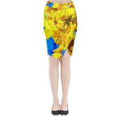 Yellow Maple Leaves Midi Wrap Pencil Skirt by FunnyCow