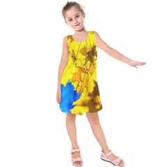 Yellow Maple Leaves Kids  Sleeveless Dress by FunnyCow