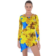 Yellow Maple Leaves Asymmetric Cut-out Shift Dress by FunnyCow