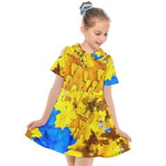 Yellow Maple Leaves Kids  Short Sleeve Shirt Dress