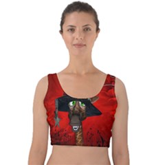 Funny, Cute Giraffe With Cool Hat Velvet Crop Top