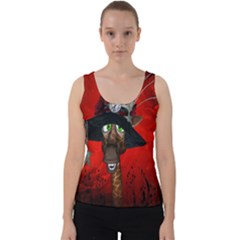 Funny, Cute Giraffe With Cool Hat Velvet Tank Top