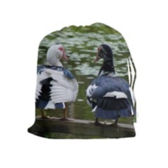 Muscovy Ducks At The Pond Drawstring Pouches (extra Large) by IIPhotographyAndDesigns