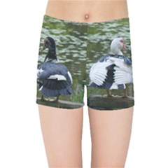 Muscovy Ducks At The Pond Kids Sports Shorts by IIPhotographyAndDesigns