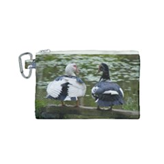 Muscovy Ducks At The Pond Canvas Cosmetic Bag (small) by IIPhotographyAndDesigns