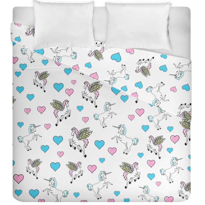 Unicorn, Pegasus and Hearts Duvet Cover Double Side (King Size)