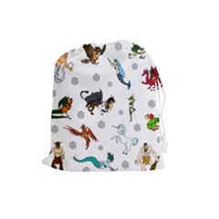 Dundgeon And Dragons Dice And Creatures Drawstring Pouches (large)  by IIPhotographyAndDesigns