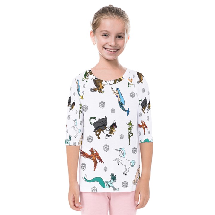 Dundgeon and Dragons Dice and Creatures Kids  Quarter Sleeve Raglan Tee