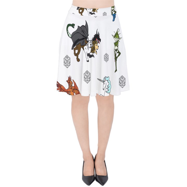 Dundgeon and Dragons Dice and Creatures Velvet High Waist Skirt