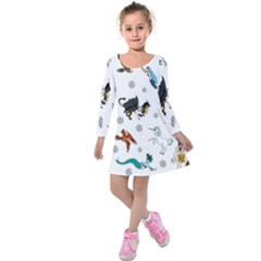 Dundgeon And Dragons Dice And Creatures Kids  Long Sleeve Velvet Dress by IIPhotographyAndDesigns