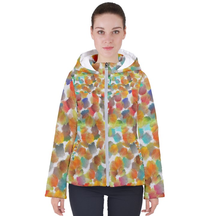 Colorful paint brushes on a white background                                       Women s Hooded Puffer Jacket