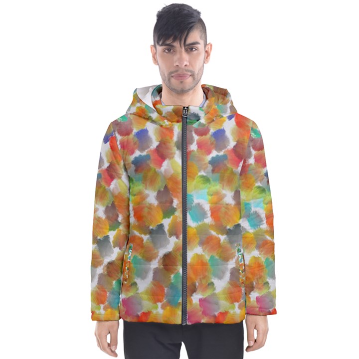 Colorful paint brushes on a white background                                        Men s Hooded Puffer Jacket