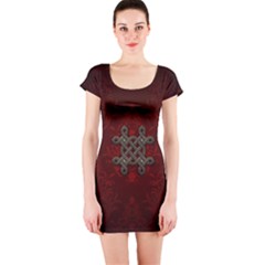 Decorative Celtic Knot On Dark Vintage Background Short Sleeve Bodycon Dress by FantasyWorld7