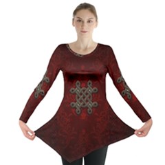 Decorative Celtic Knot On Dark Vintage Background Long Sleeve Tunic  by FantasyWorld7