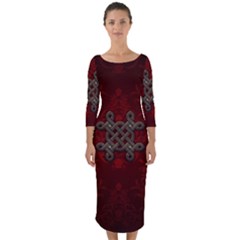 Decorative Celtic Knot On Dark Vintage Background Quarter Sleeve Midi Bodycon Dress by FantasyWorld7